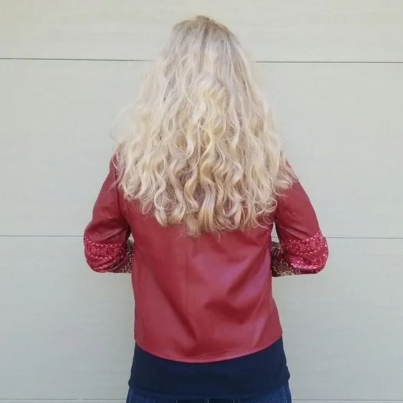 Tiramisu New Embroidered Vegan Leather Cropped Jacket, Small, $50 - Picture 4 of 15